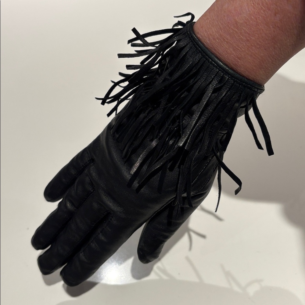 Guess by Marciano Black Leather Fringe Gloves